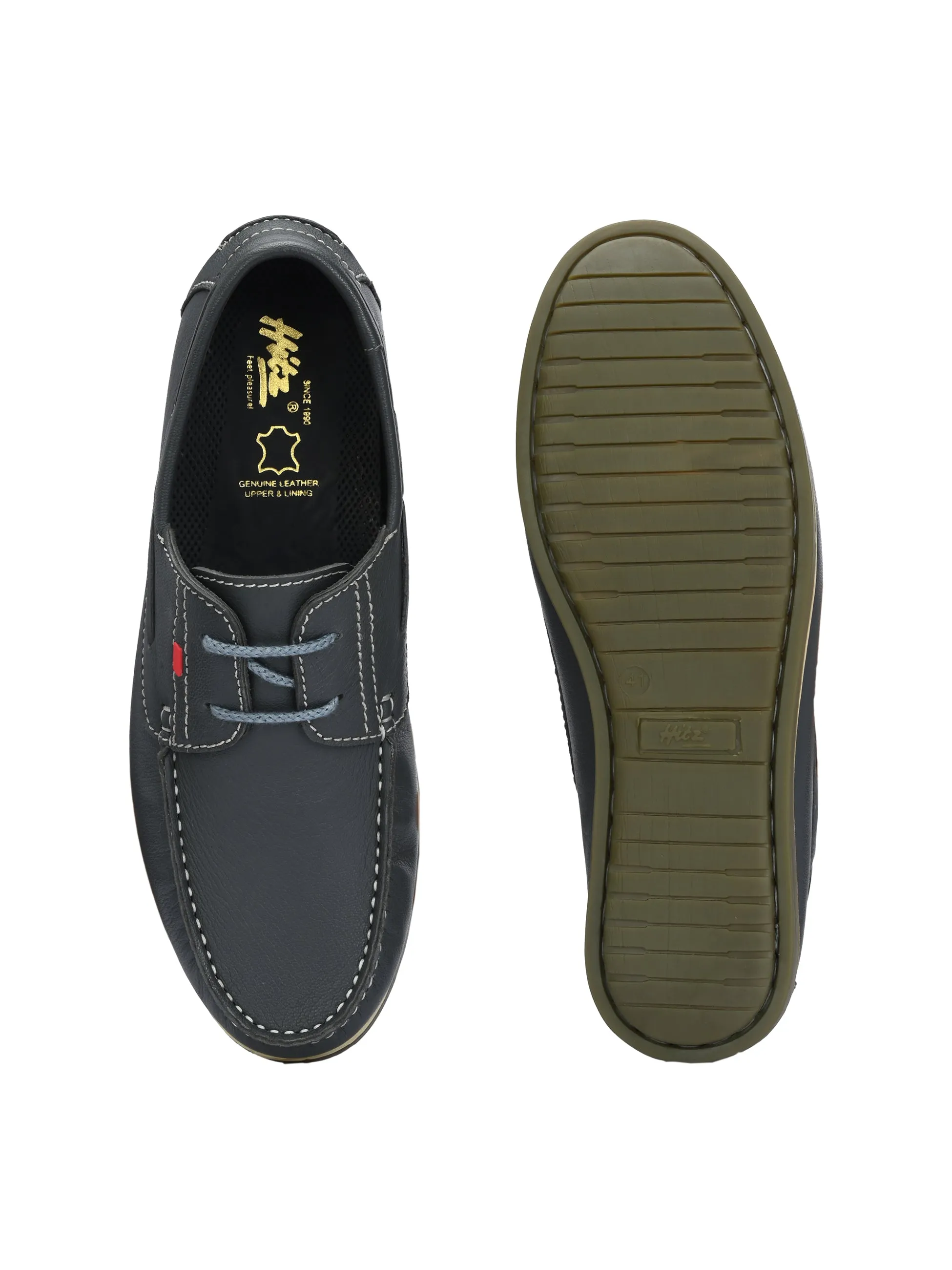 HITZ701 Men's Grey Leather Boat Lace-Up Shoes