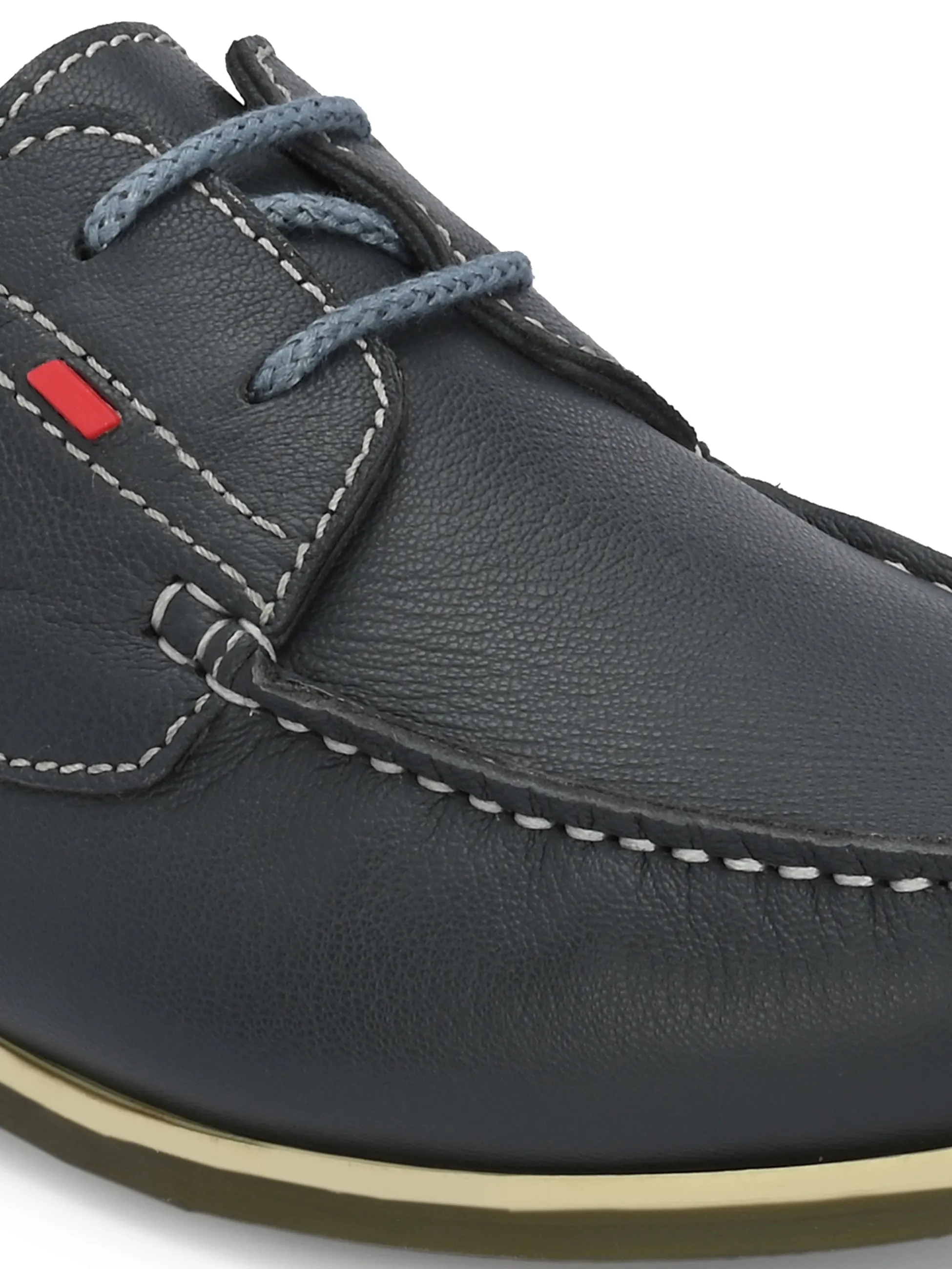 HITZ701 Men's Grey Leather Boat Lace-Up Shoes