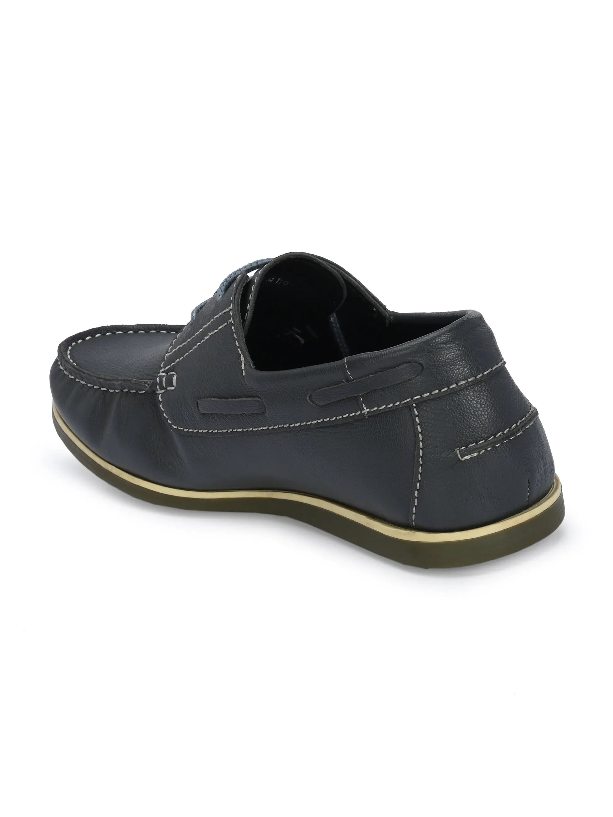 HITZ701 Men's Grey Leather Boat Lace-Up Shoes