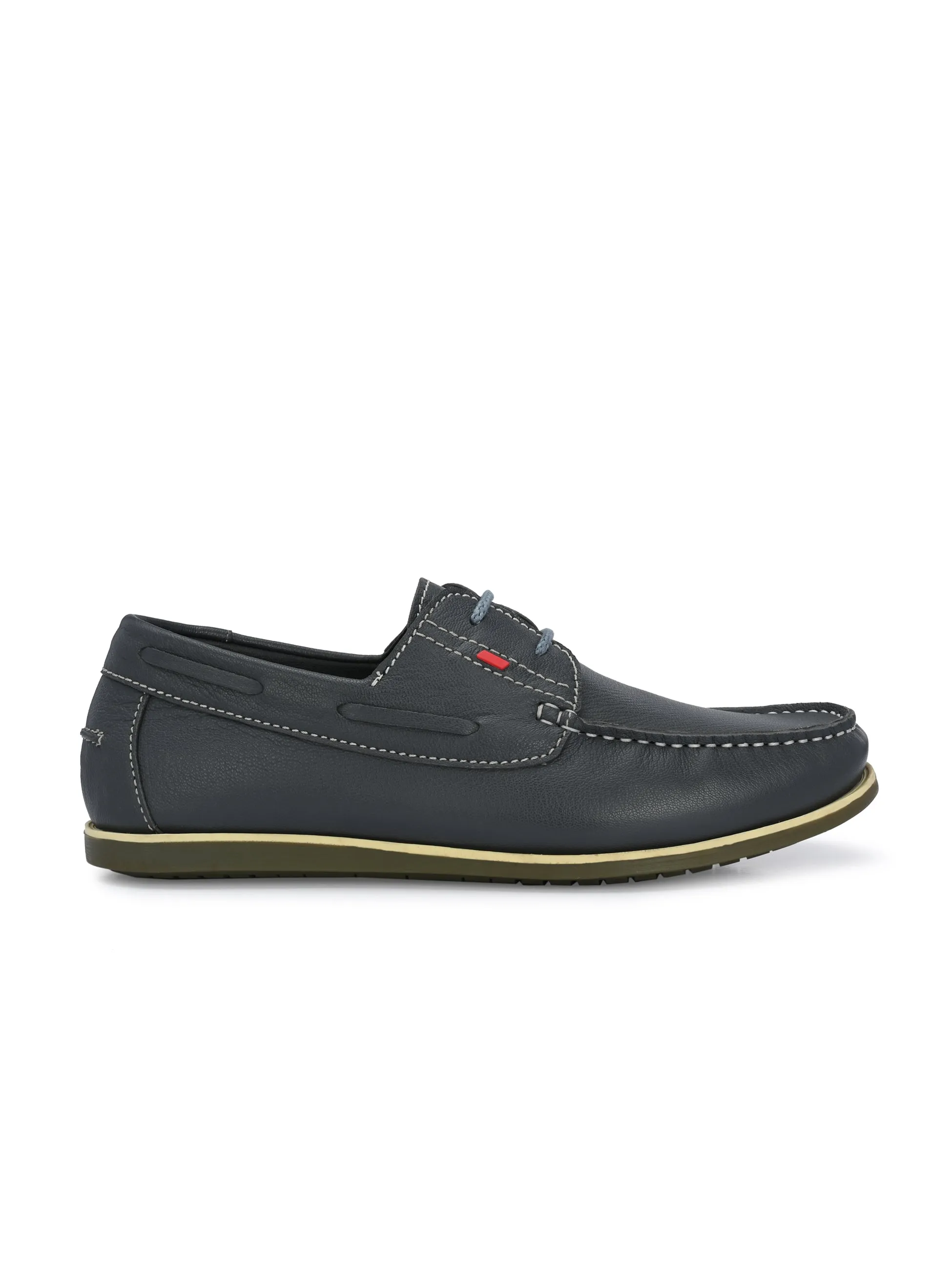 HITZ701 Men's Grey Leather Boat Lace-Up Shoes