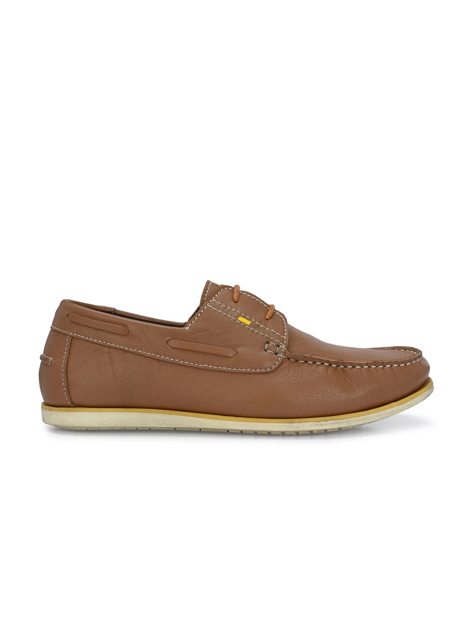 HITZ701 Men's Tan Leather Boat Lace-Up Shoes
