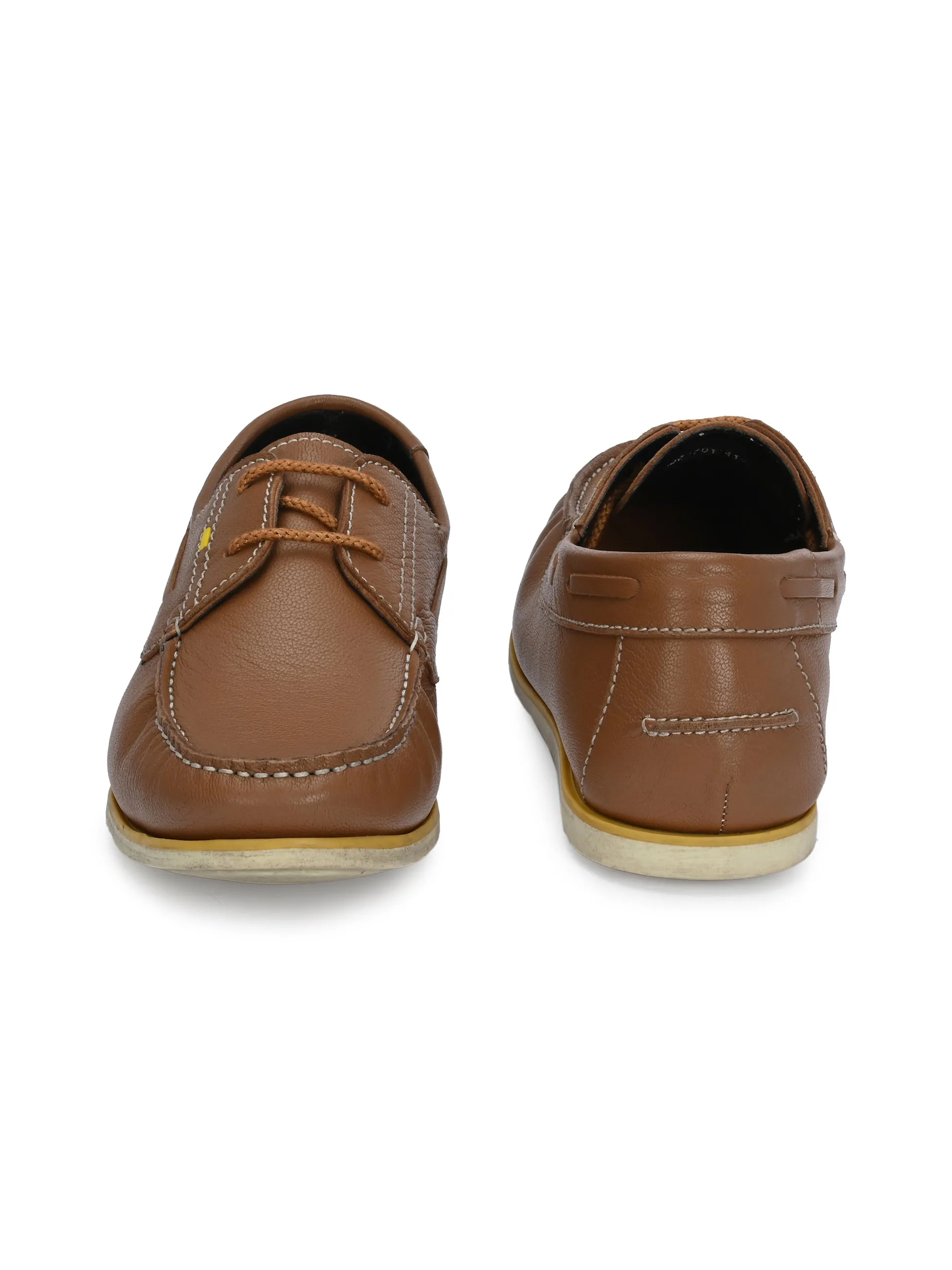 HITZ701 Men's Tan Leather Boat Lace-Up Shoes