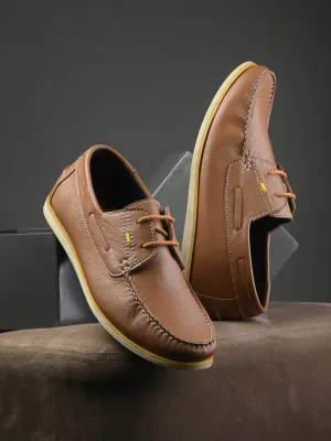 HITZ701 Men's Tan Leather Boat Lace-Up Shoes