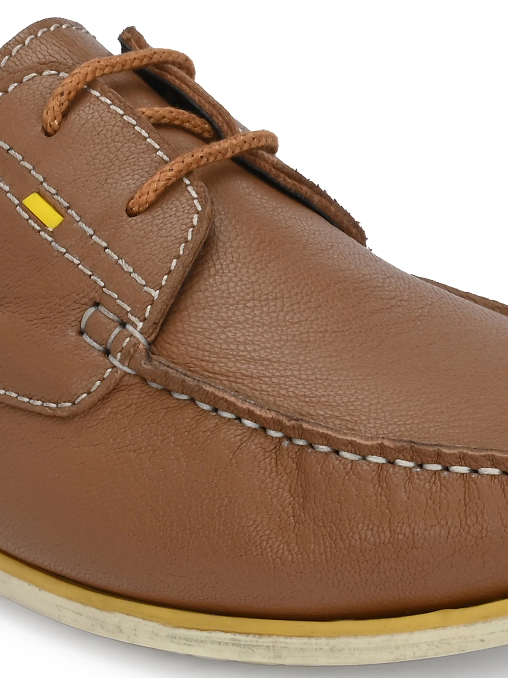 HITZ701 Men's Tan Leather Boat Lace-Up Shoes