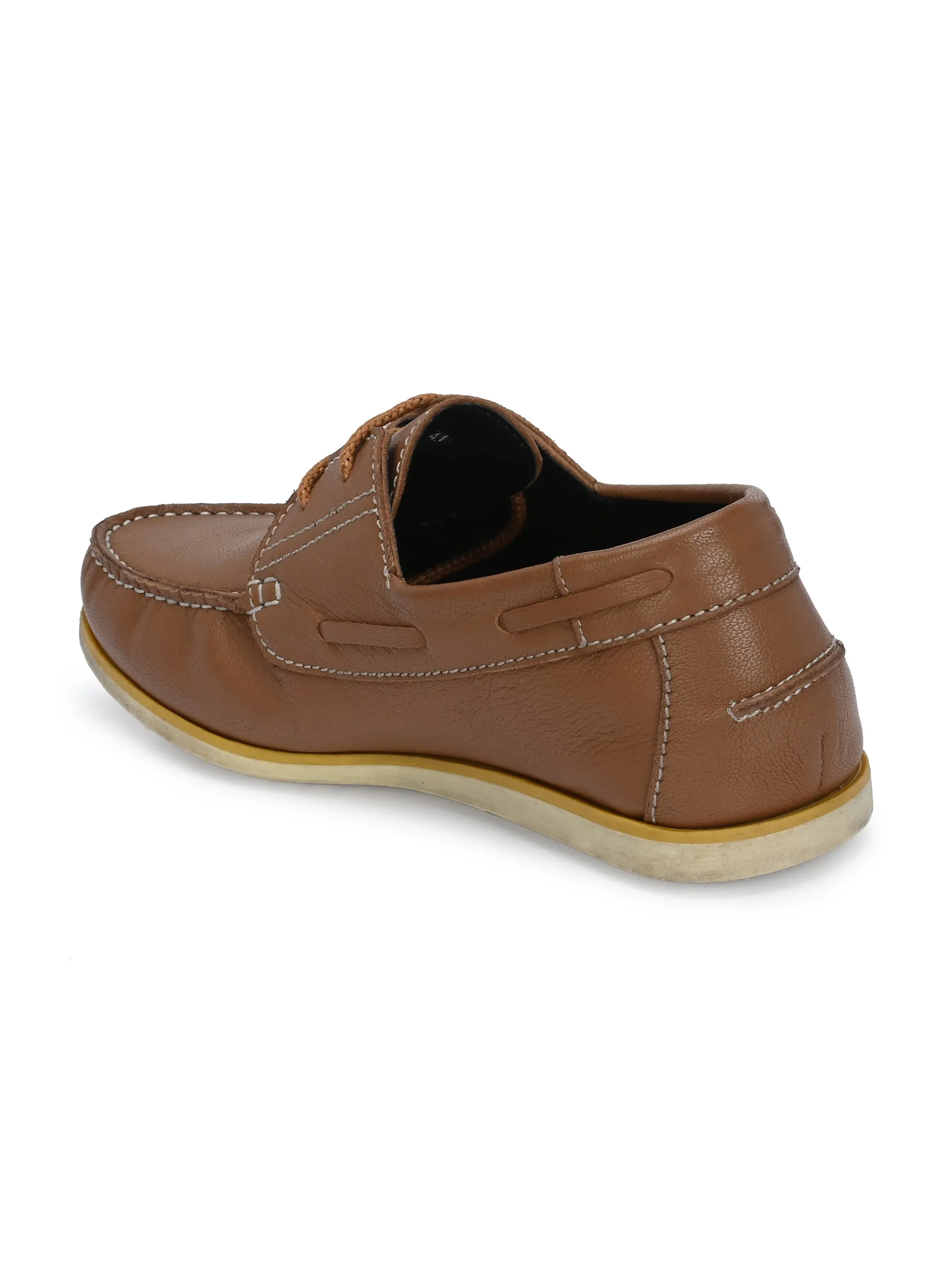 HITZ701 Men's Tan Leather Boat Lace-Up Shoes
