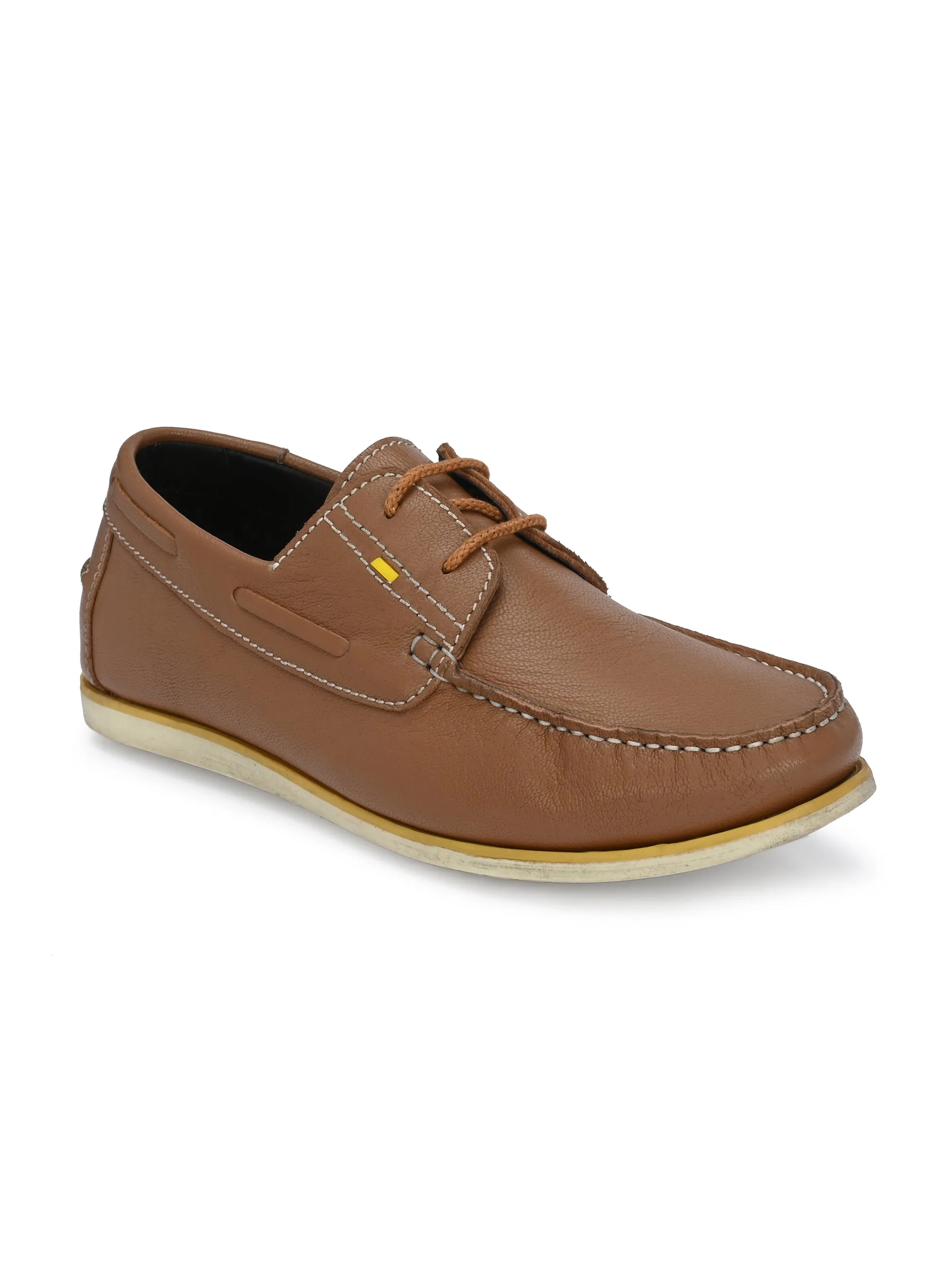 HITZ701 Men's Tan Leather Boat Lace-Up Shoes