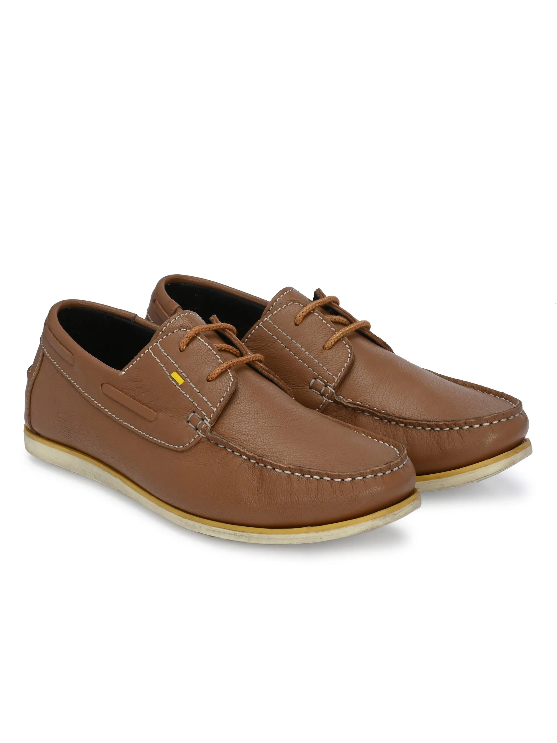 HITZ701 Men's Tan Leather Boat Lace-Up Shoes