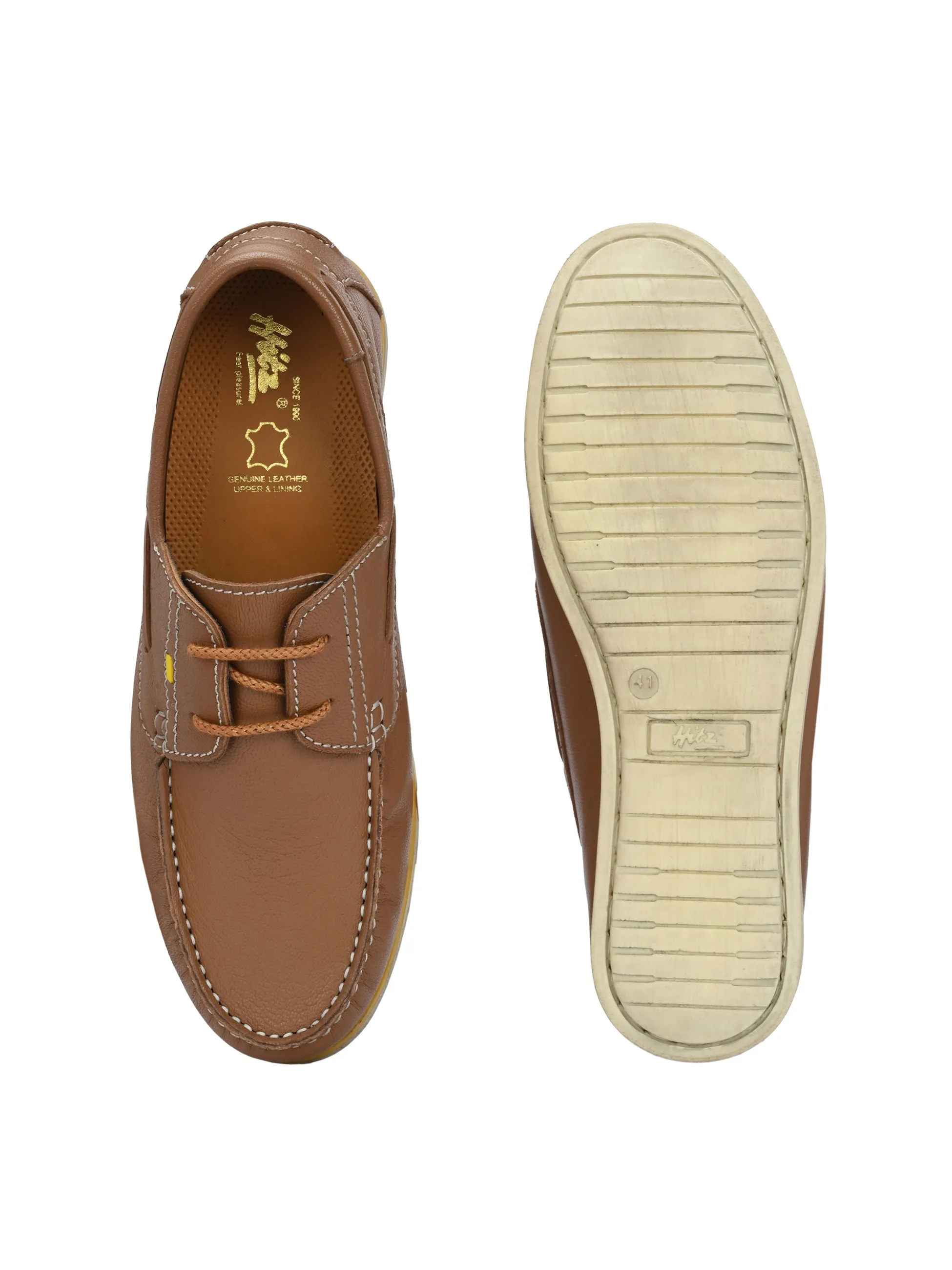 HITZ701 Men's Tan Leather Boat Lace-Up Shoes