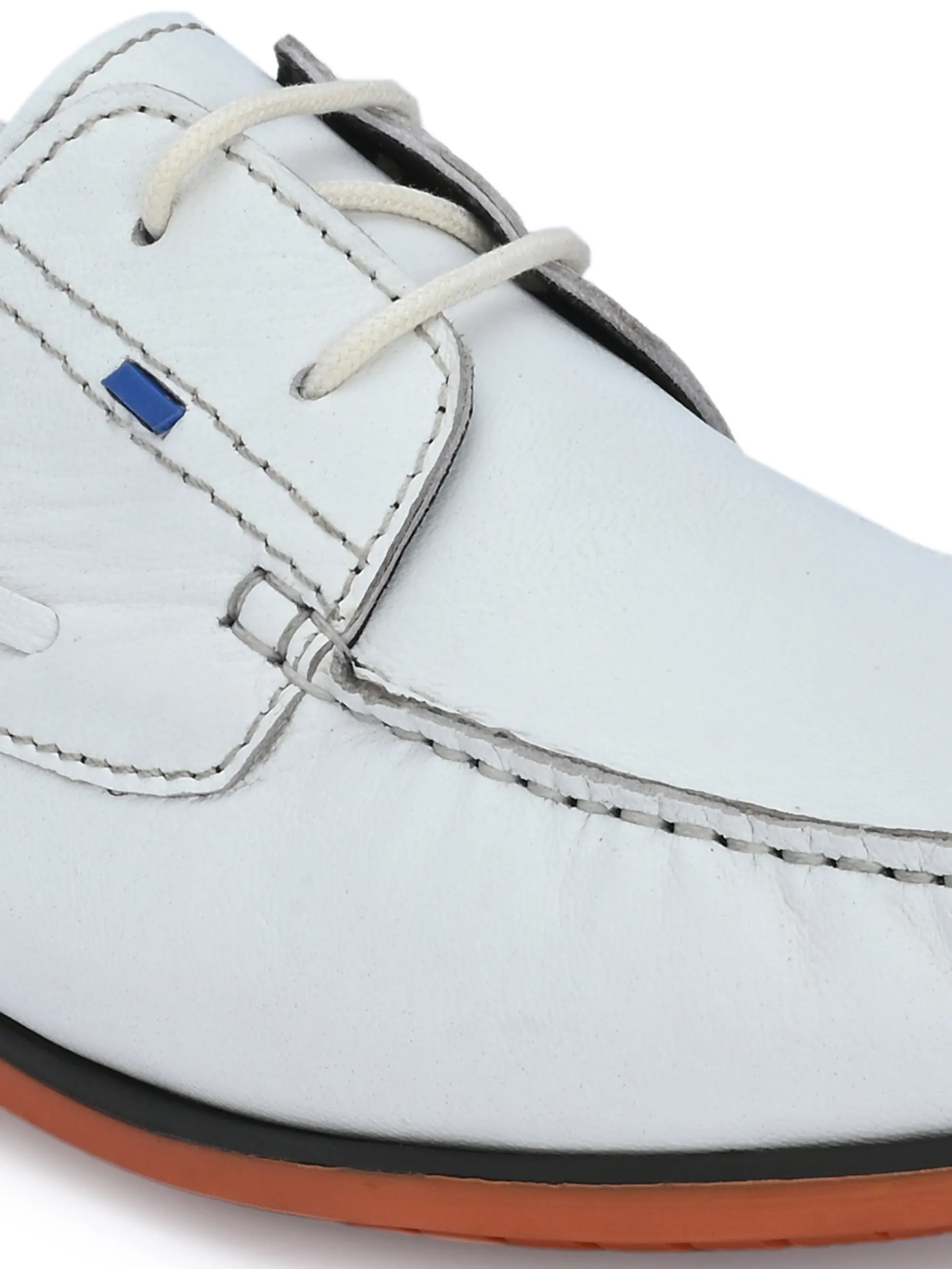 HITZ701 Men's White Leather Boat Lace-Up Shoes