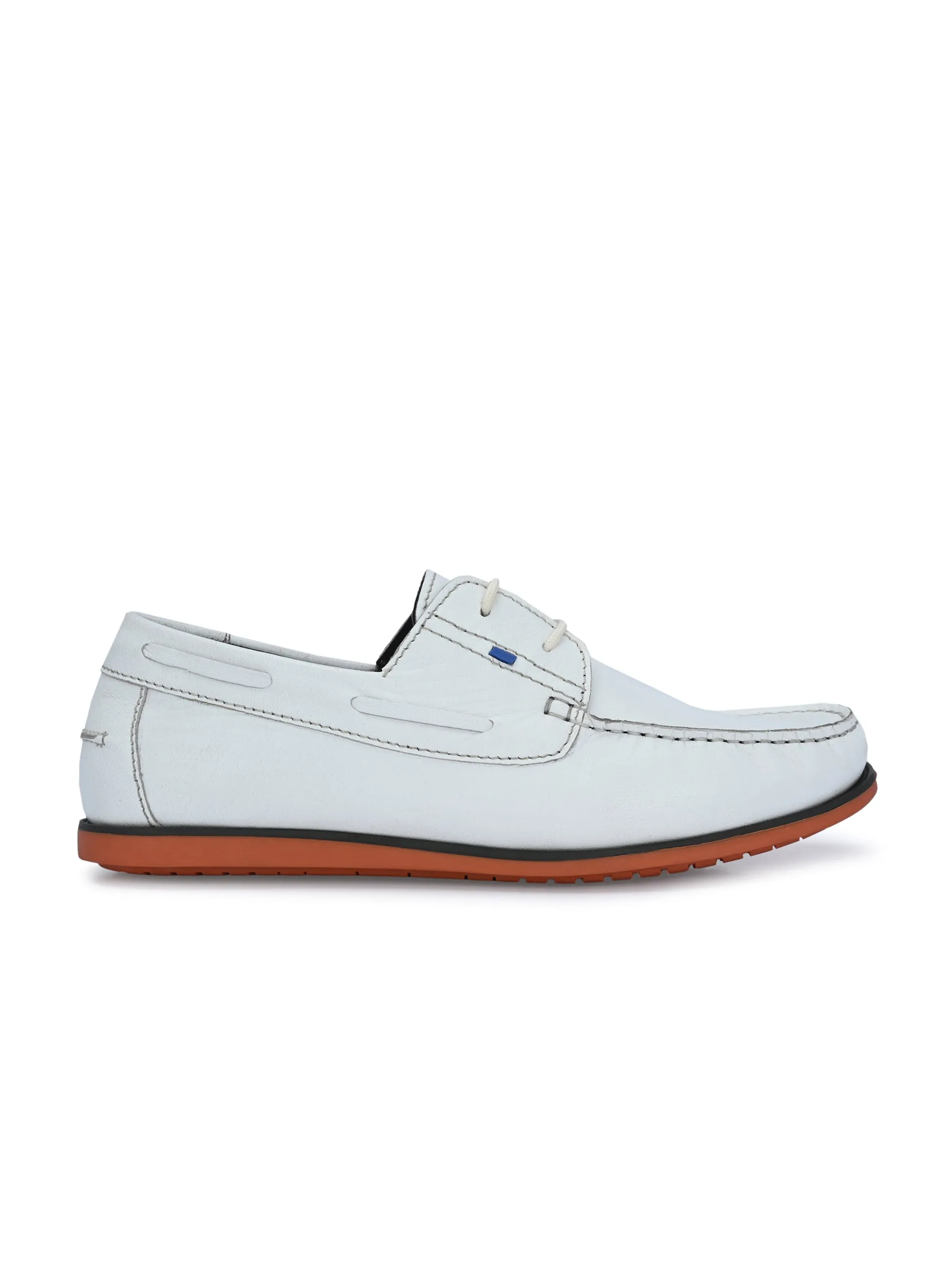 HITZ701 Men's White Leather Boat Lace-Up Shoes