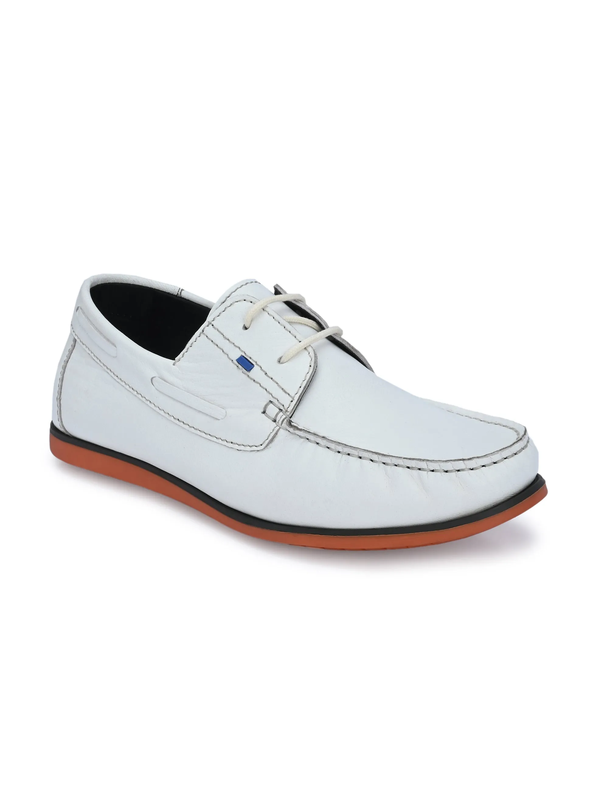 HITZ701 Men's White Leather Boat Lace-Up Shoes