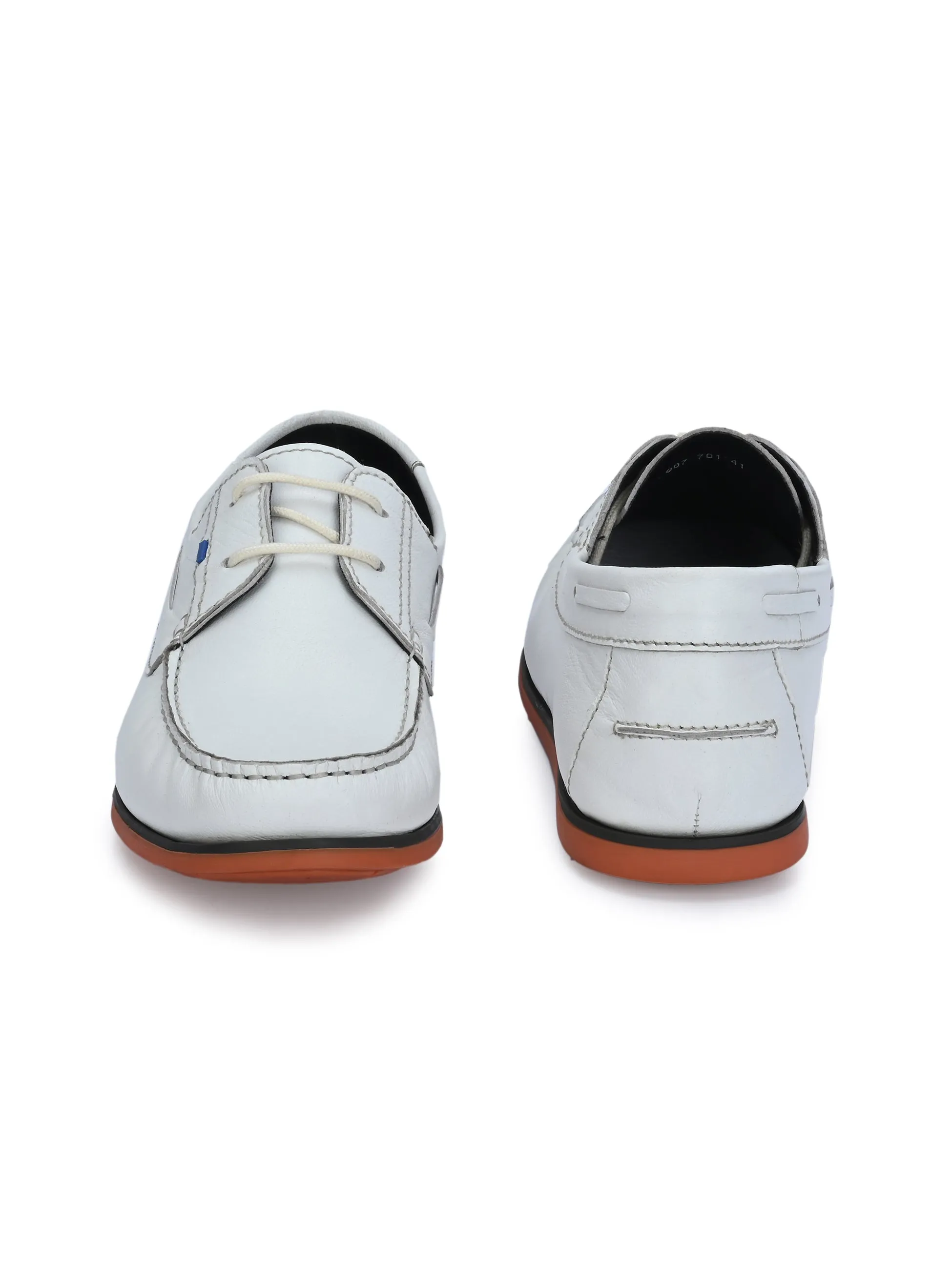 HITZ701 Men's White Leather Boat Lace-Up Shoes