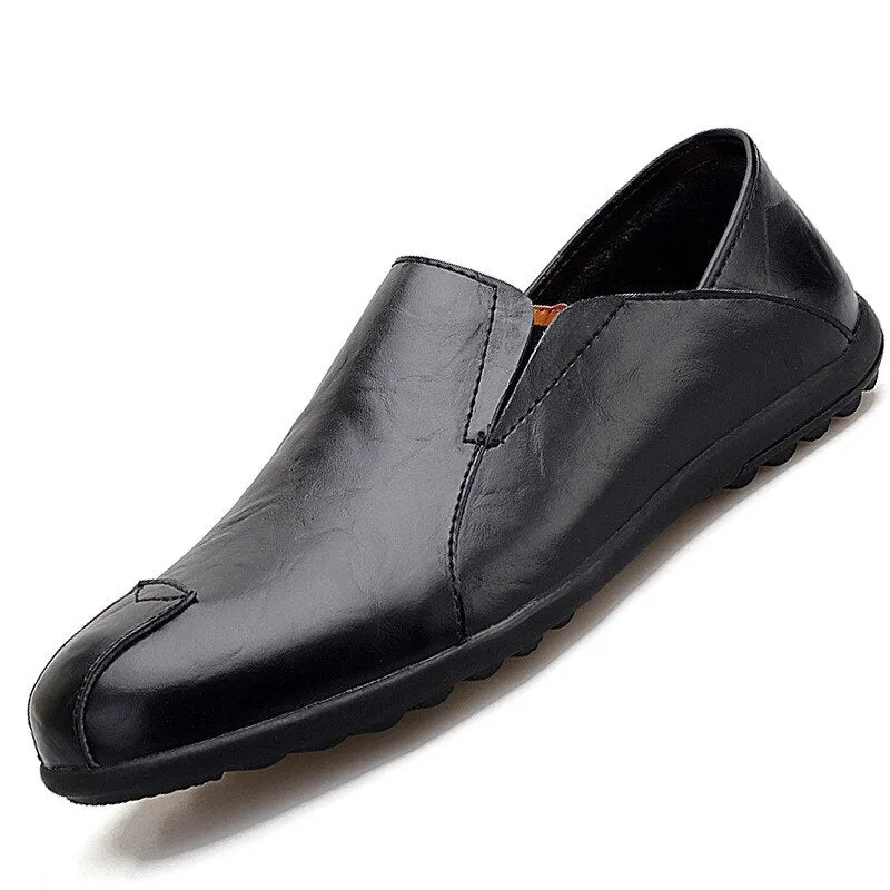 Hnzxzm Genuine Leather Men's Casual Shoes Luxury Brand Mens Loafers Flats Breathable Slip on Black Driving Shoes Plus Size 38-47