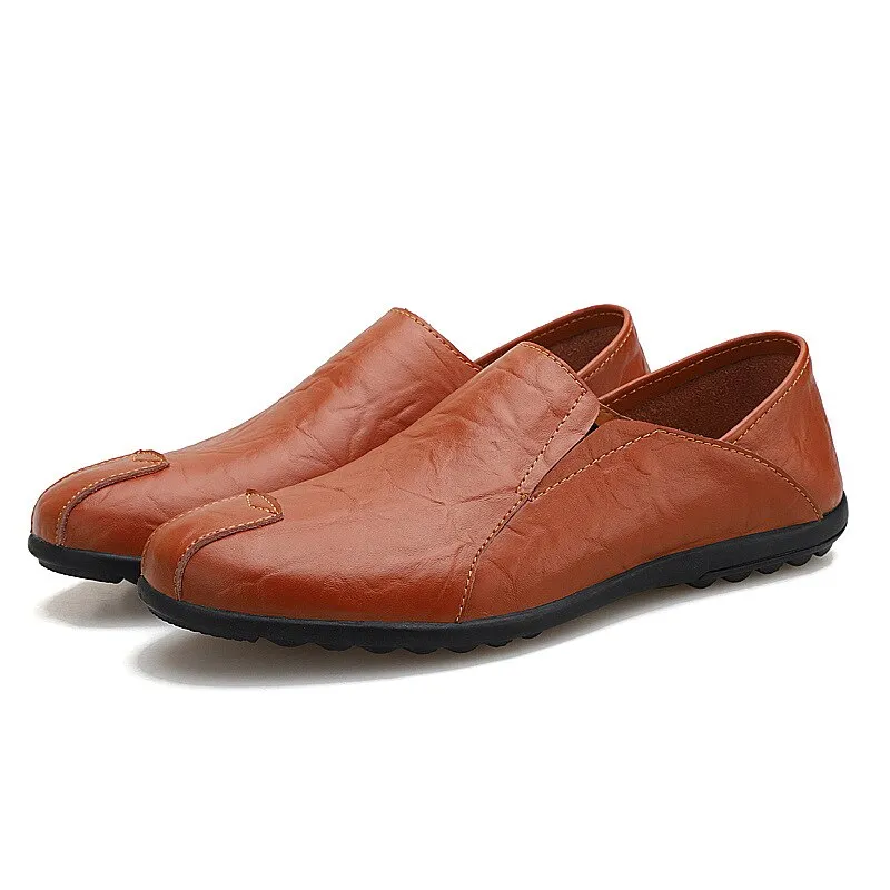 Hnzxzm Genuine Leather Men's Casual Shoes Luxury Brand Mens Loafers Flats Breathable Slip on Black Driving Shoes Plus Size 38-47