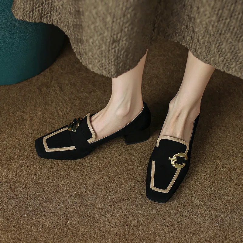 Isra Suede Low Heel Loafers Black
