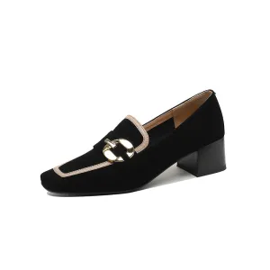 Isra Suede Low Heel Loafers Black