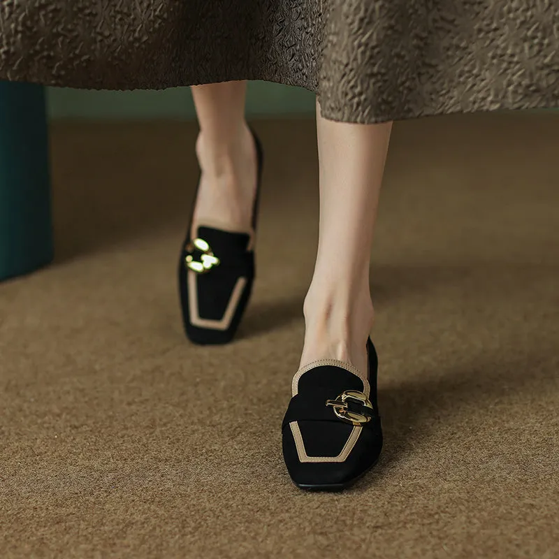 Isra Suede Low Heel Loafers Black