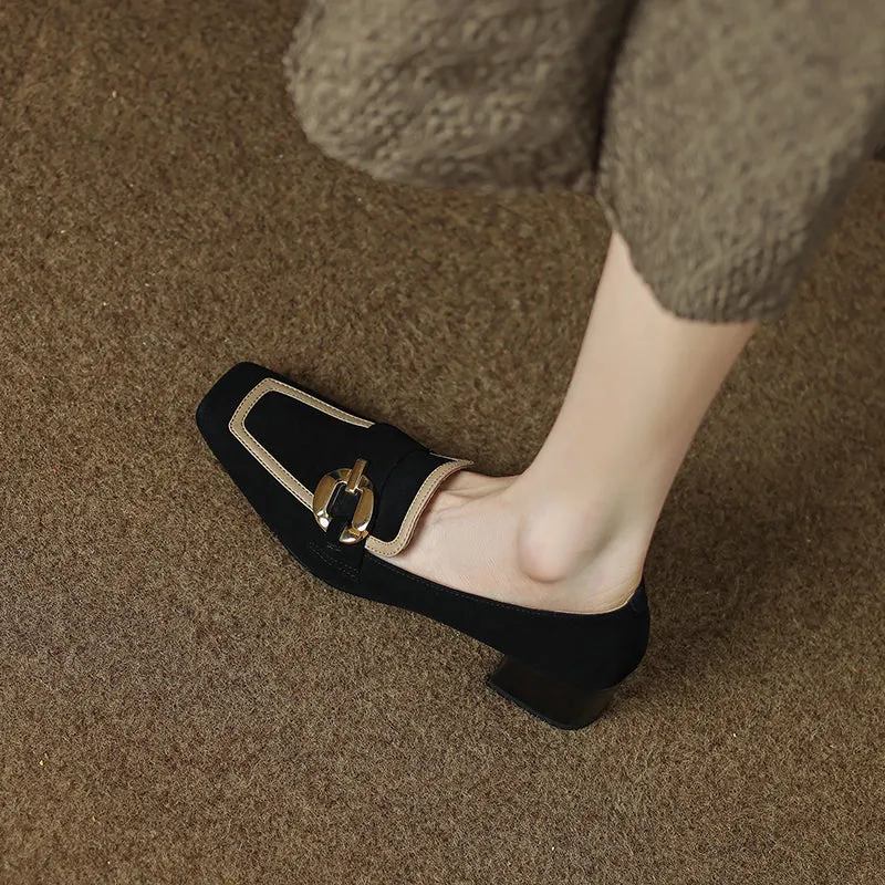 Isra Suede Low Heel Loafers Black