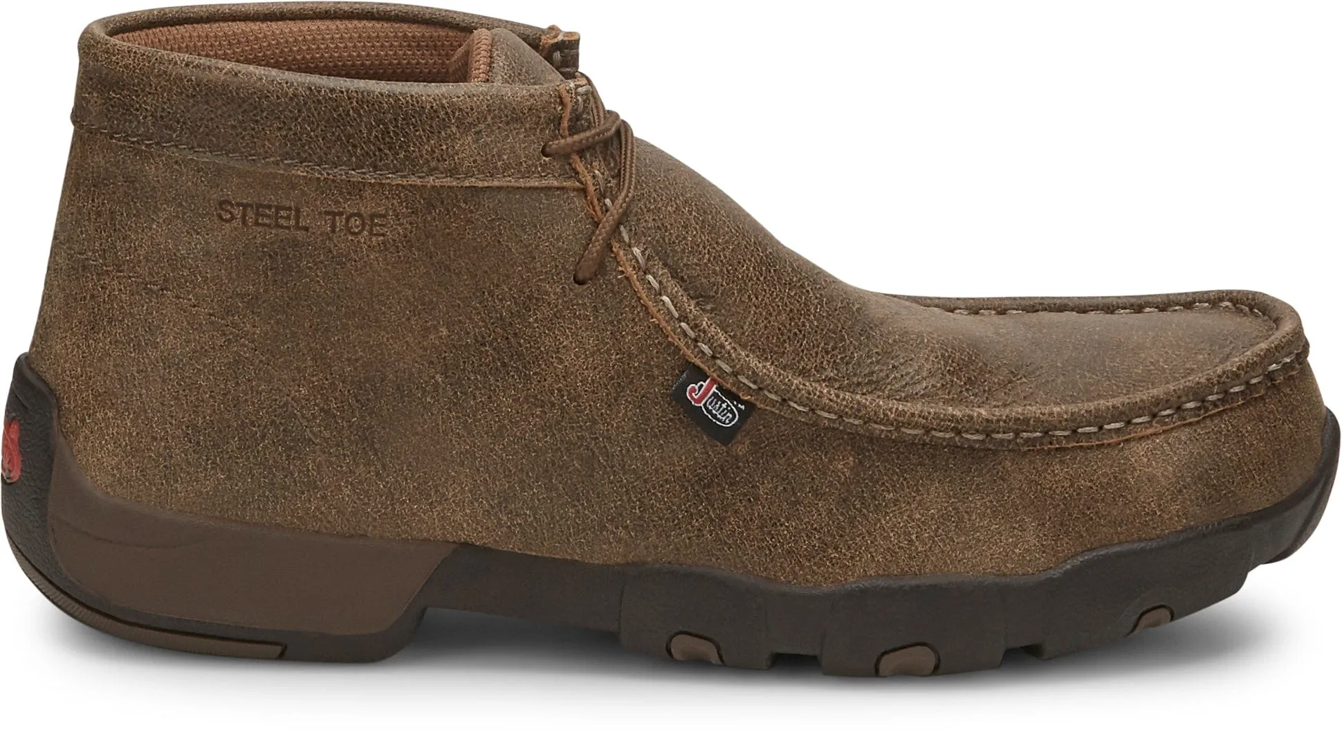 Justin Men's Cappie Distressed Tan Bomber Driving Moc Steel Toe Work Shoe 237