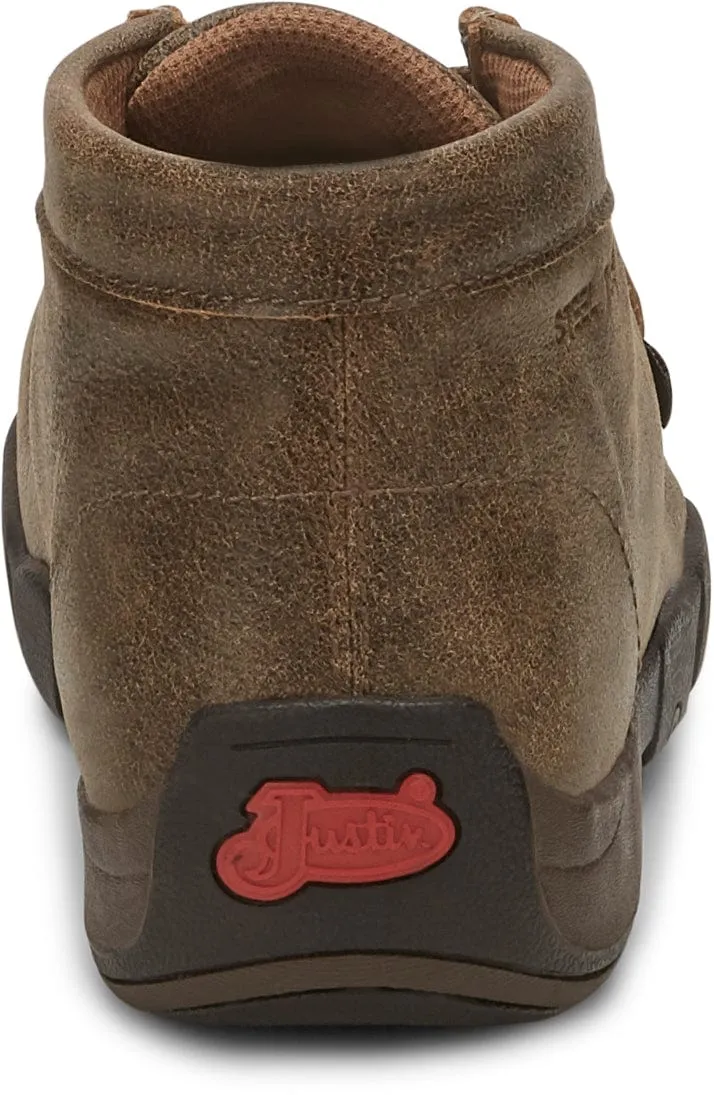 Justin Men's Cappie Distressed Tan Bomber Driving Moc Steel Toe Work Shoe 237