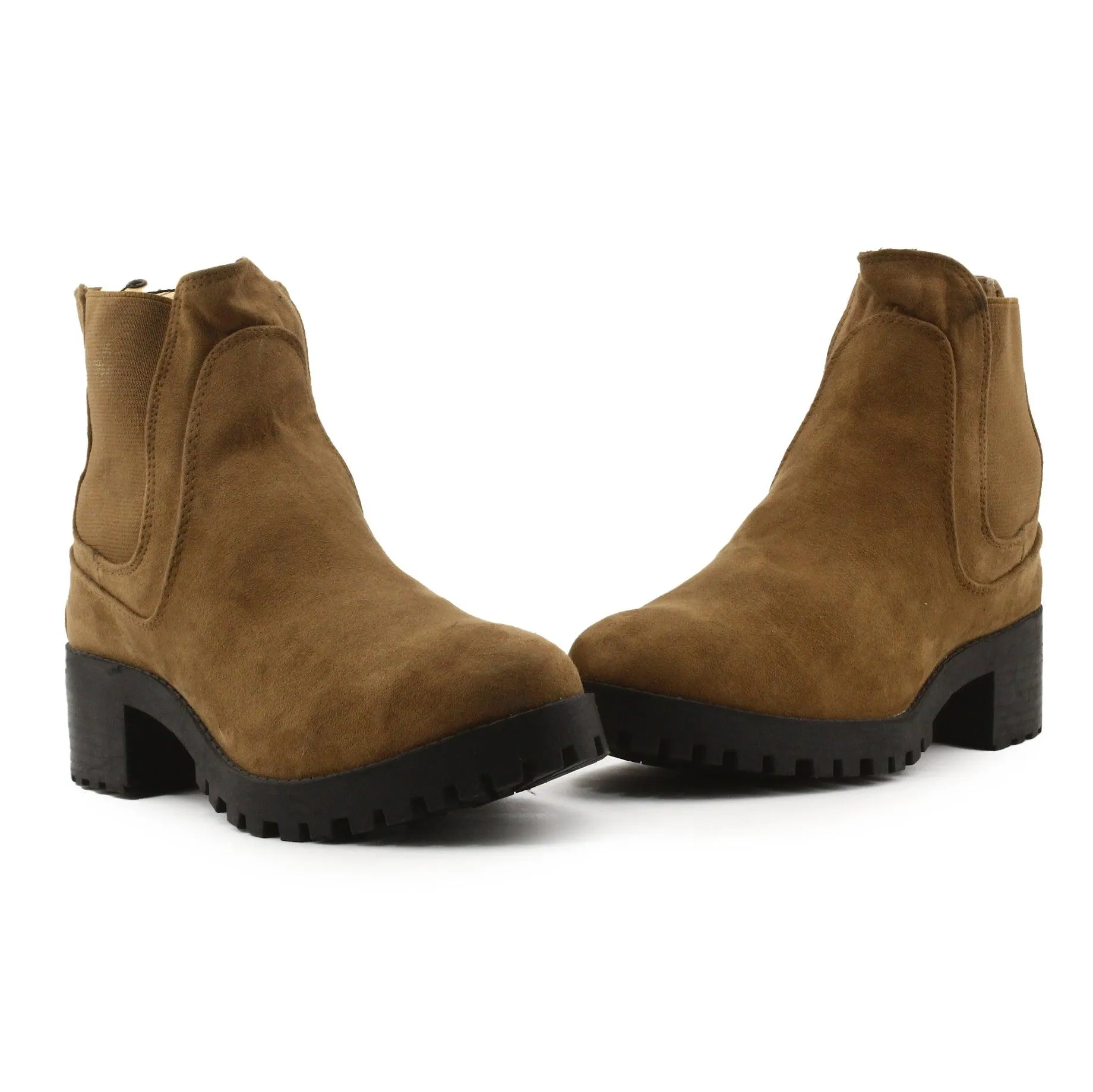Lefties Stretchable Block Heels Chelsea Ankle Boots | Suede