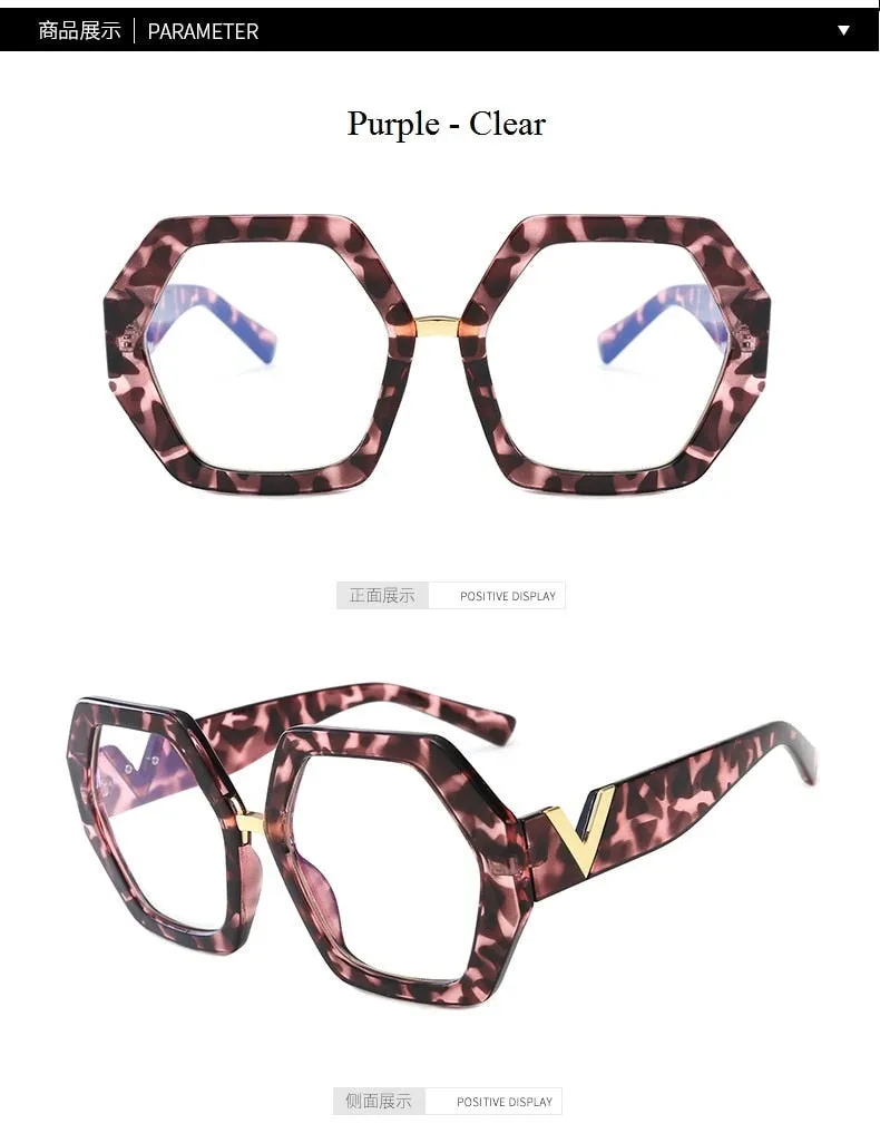 Leopard Fashion Women's Polygon Clear Glasses Reading Eyeglasses