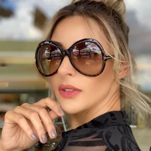 Leopard Pattern Vintage Oversized Metal T Sunglasses for Women