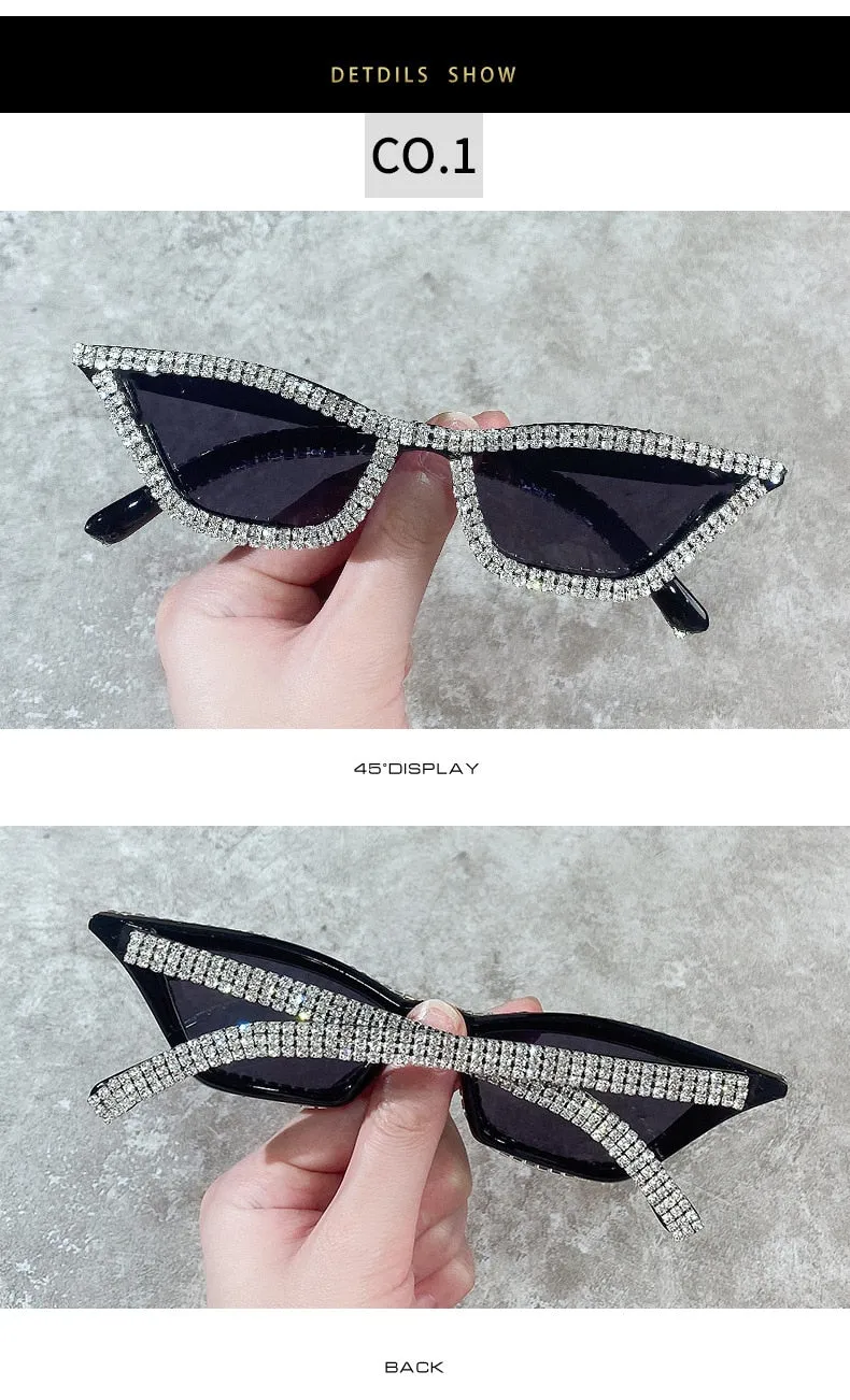 Luxury Crystal Diamond Cat Eyes Anti-reflective Sunglasses for Women