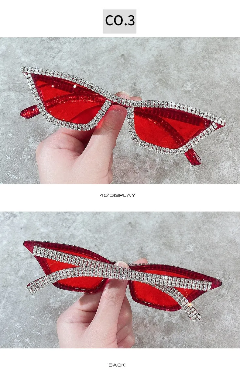 Luxury Crystal Diamond Cat Eyes Anti-reflective Sunglasses for Women