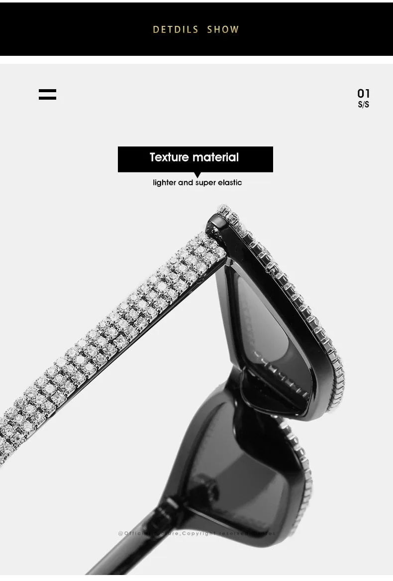 Luxury Crystal Diamond Cat Eyes Anti-reflective Sunglasses for Women