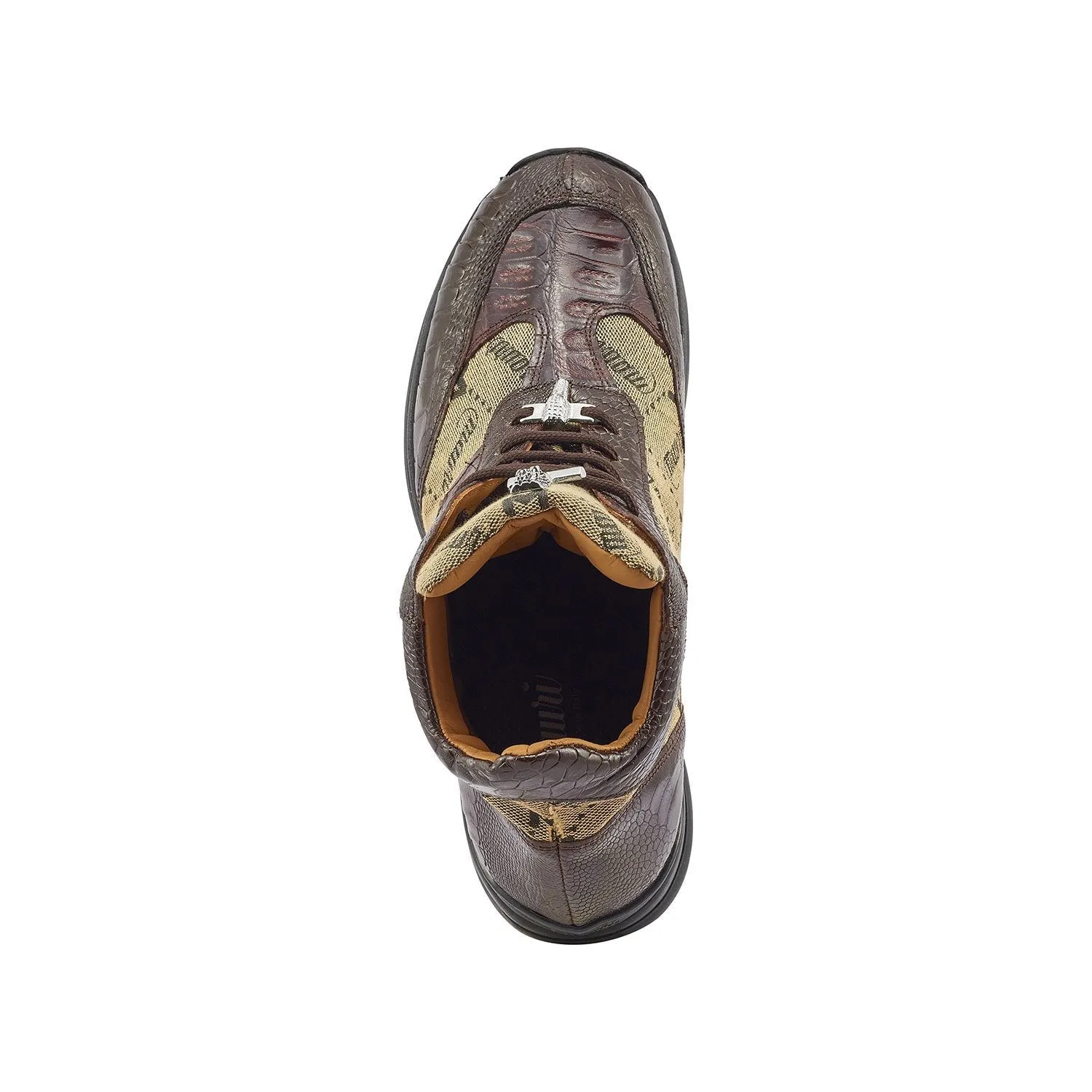 Mauri 8430 Signature Men's Shoes Sport Rust & Taupe Exotic Ostrich Leg / Crocodile / Mauri Fabric Casual Sneakers (MA5394)