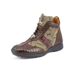 Mauri 8430 Signature Men's Shoes Sport Rust & Taupe Exotic Ostrich Leg / Crocodile / Mauri Fabric Casual Sneakers (MA5394)