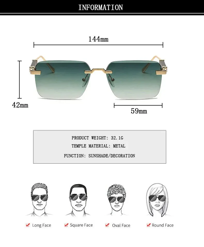 Men and Women Luxury Vintage Rimless UV400 Square Sunglasses