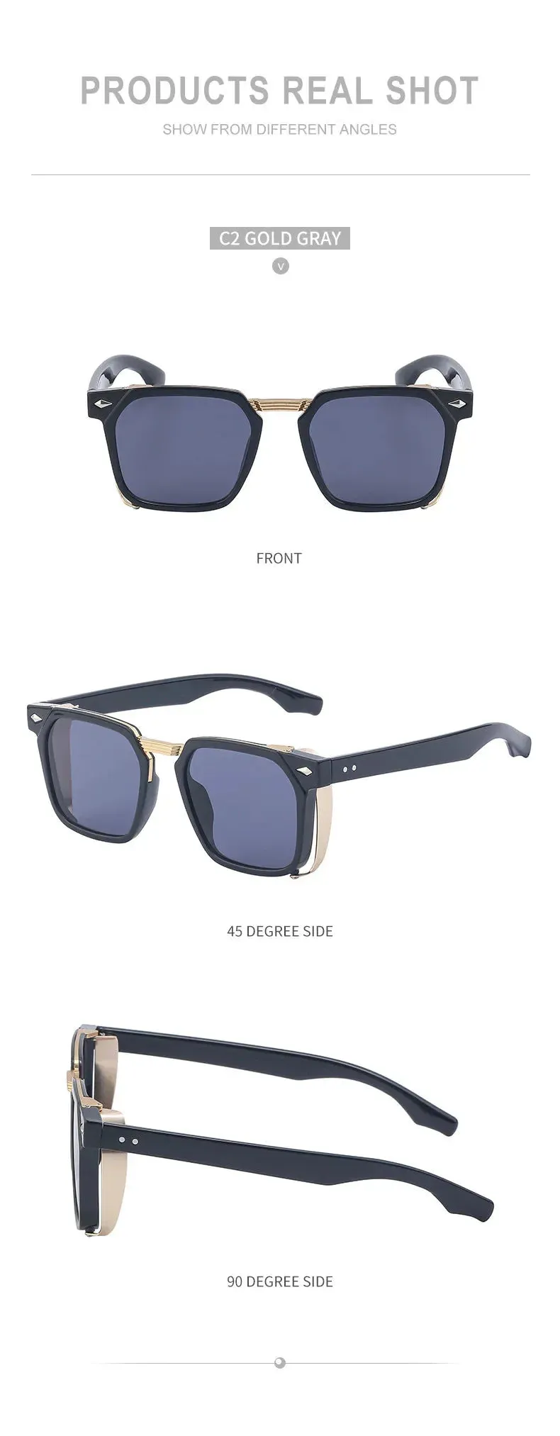 Men and Women Vintage Steampunk Style Anti-UV Square Sunglasses