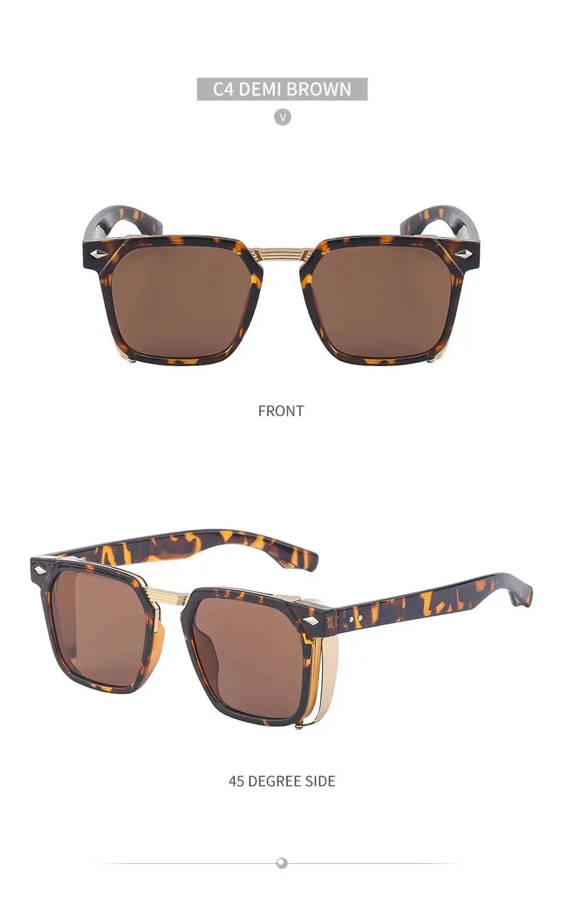 Men and Women Vintage Steampunk Style Anti-UV Square Sunglasses