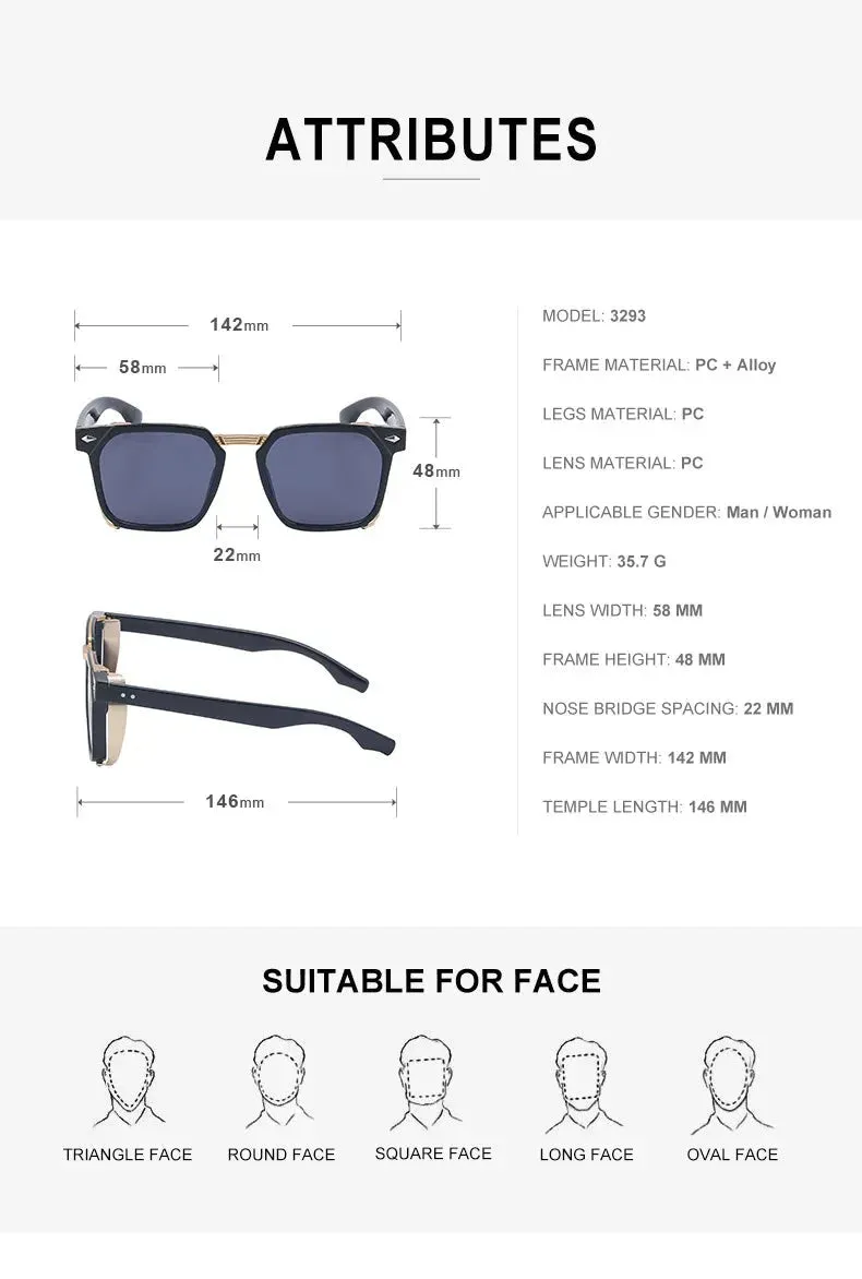 Men and Women Vintage Steampunk Style Anti-UV Square Sunglasses