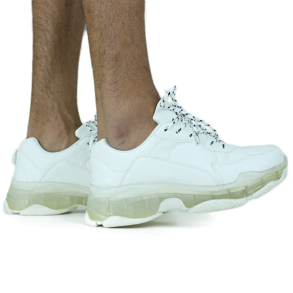 Men's Faux Leather Plain Sport Shoes,White