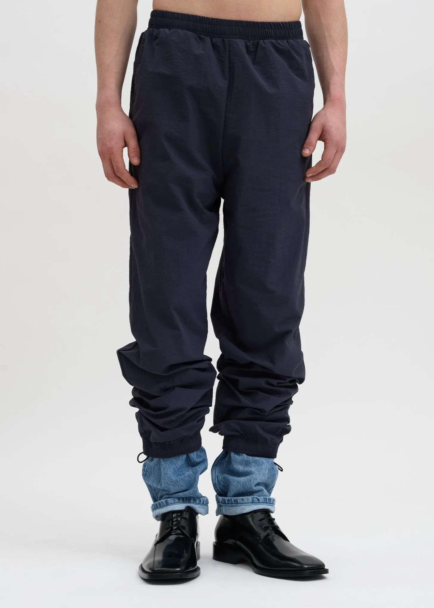 Navy Denim Cuff Track Pants