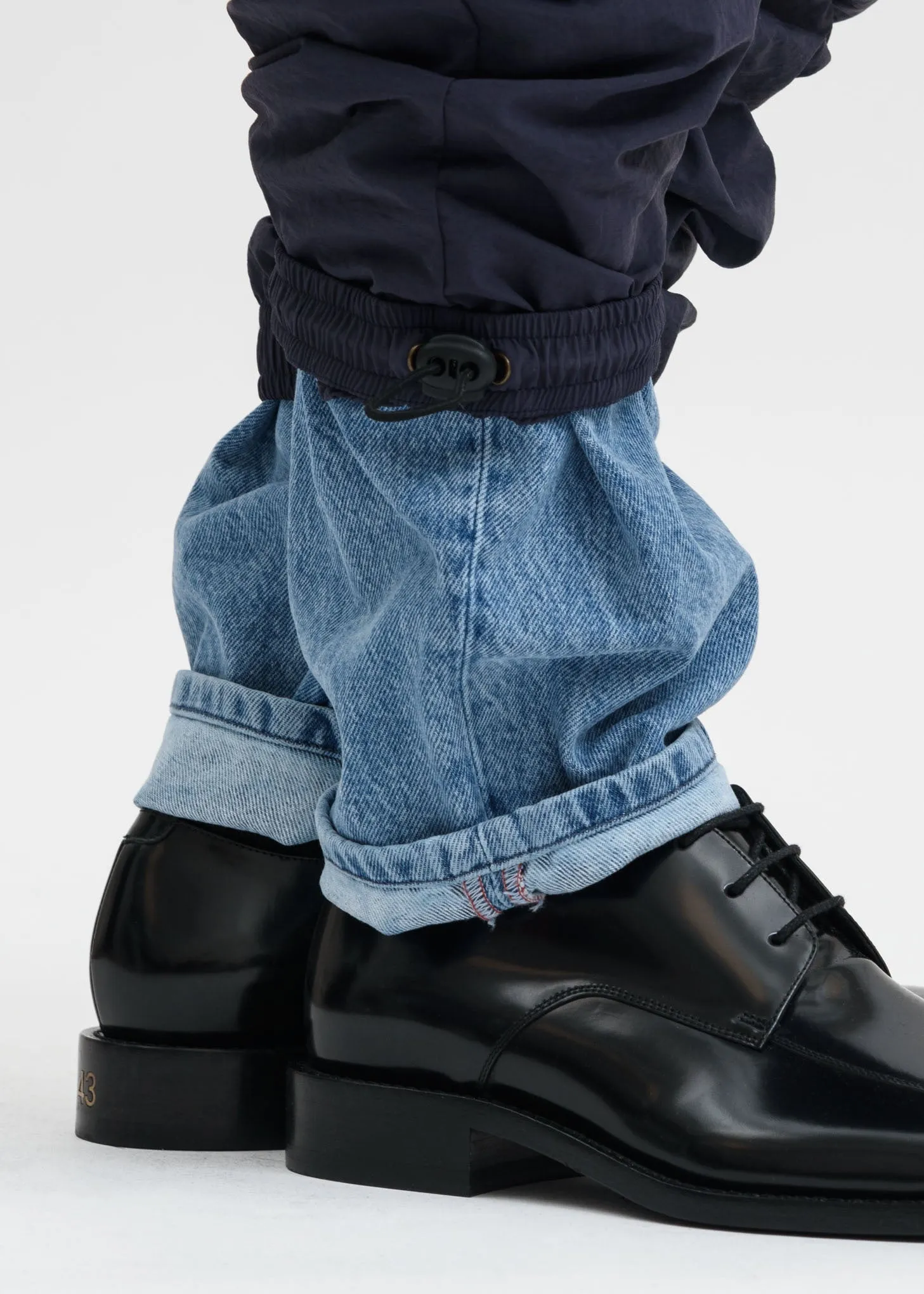 Navy Denim Cuff Track Pants