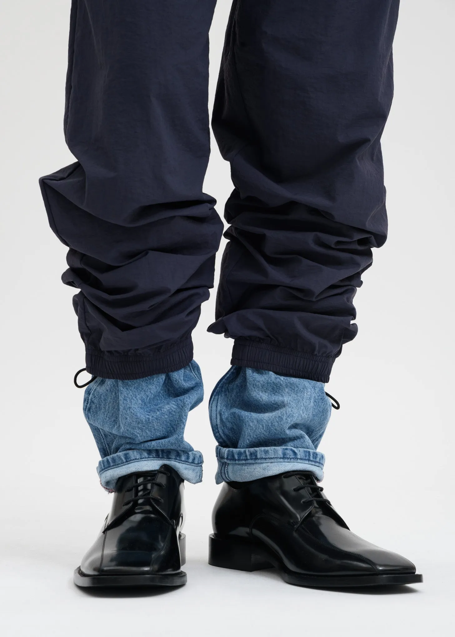 Navy Denim Cuff Track Pants