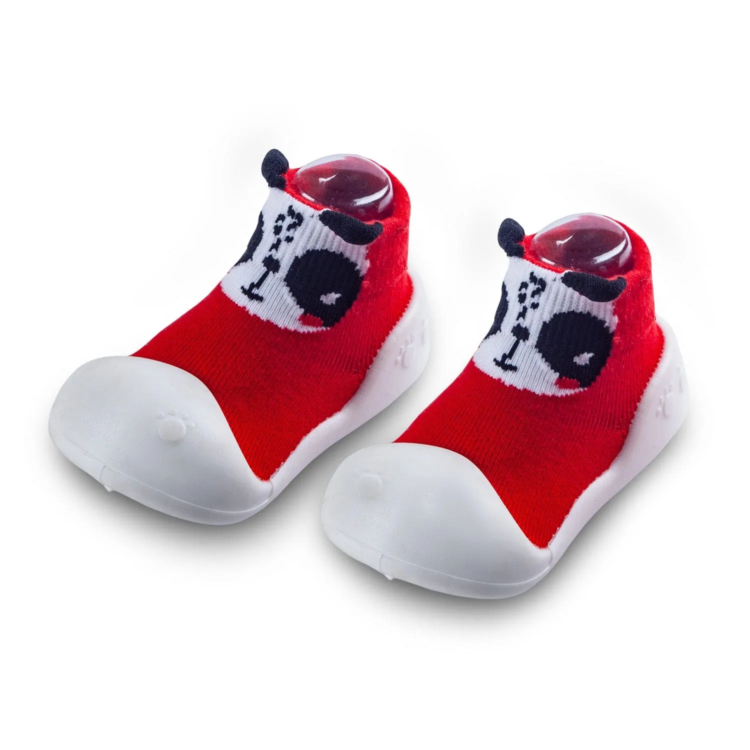 Newborn Anti-Skid Rubber Sole Slip-On Shoes Panda - Red