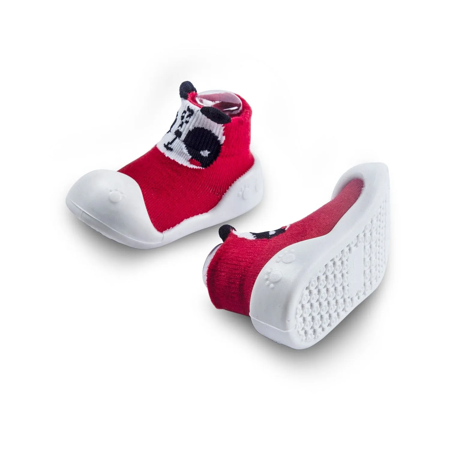 Newborn Anti-Skid Rubber Sole Slip-On Shoes Panda - Red