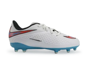 Nike Kids Hypervenom Phelon FG White/Blue Lagoon/Crimson Black