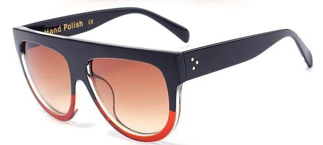 Oversize Flat Shield Design Rivet Sunglasses for Women with Gradient Lens