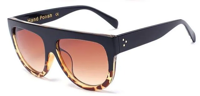 Oversize Flat Shield Design Rivet Sunglasses for Women with Gradient Lens