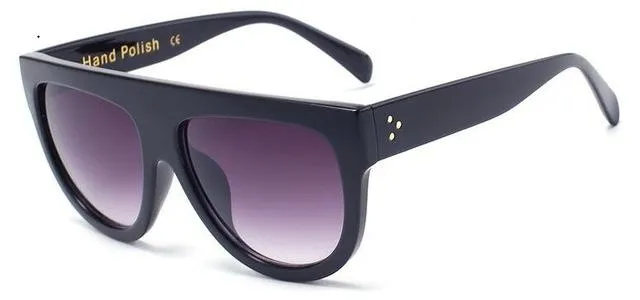 Oversize Flat Shield Design Rivet Sunglasses for Women with Gradient Lens
