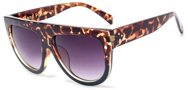 Oversize Flat Shield Design Rivet Sunglasses for Women with Gradient Lens