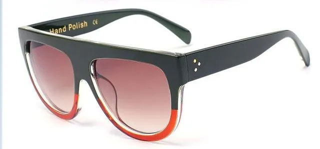 Oversize Flat Shield Design Rivet Sunglasses for Women with Gradient Lens