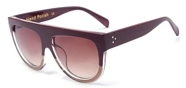 Oversize Flat Shield Design Rivet Sunglasses for Women with Gradient Lens