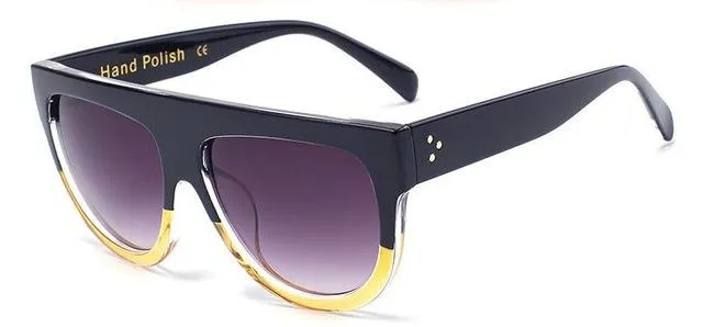 Oversize Flat Shield Design Rivet Sunglasses for Women with Gradient Lens